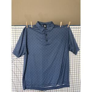 Footjoy Golf Shirt Mens 2XL Polo "Blue Houndstooth" Custom Emblem